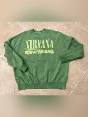Nirvana 90’s “Nevermind” Green 2 Sided Adult Sweatshirt Sz Large - IEC